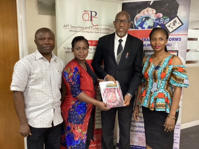 COURTESY VISIT - L-R: Edet Udoh, Assistant General Secretary, NAIPE; Nkechi Naeche-Esezobor, Chairperson, NAIPE; Mallam Kasimu Garba Kurfi, Managing Director/Chief Executive Officer, APT Securities and Funds Limited; and Joke Adeyemi, Treasurer, NAIPE, during a courtesy visit to Malam Kurfi as the keynote speaker of the 2023 NAIPE annual conference in Lagos.