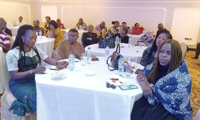 From left: Chairman of NAIPE, Mrs. Nkechi Naeche-Esezobor, (third) with Executive members of Pension Fund Operators Association of Nigeria, (PenOp), at the 2022 PenOp Seminar for NAIPE, held in Lagos. 